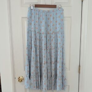 Free People Light Blue Floral Maxi Skirt